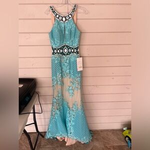 Rachel Allan Turquoise Floral Lace Dress NWT size 8